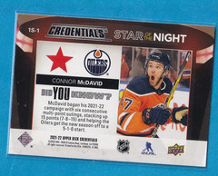 2021-22 Upper Deck Credentials – 1st Star of the Night Connor McDavid #1S-1