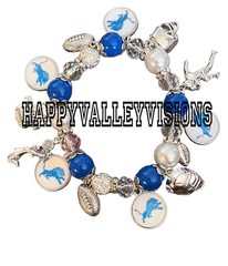 Women’s DETROIT LIONS Football Charm Bangle Bracelet Metal Glass Charms Stretchy