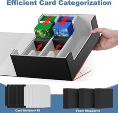 Black Leather Trading Card Storage Box, 1800+ Capacity with Dividers