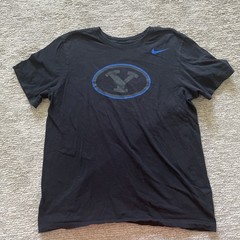 Nike BYU Cougars Shirt Mens Size Large Logo Black Short Sleeve 100% Cotton NCAA
