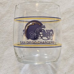 San Diego Chargers NFL Football Mobil Promo 13 oz Rocks Bar Glass 1980s