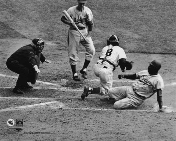 1955 World Series Brooklyn Dodgers JACKIE ROBINSON Glossy 8×10 Photo Stole Home!