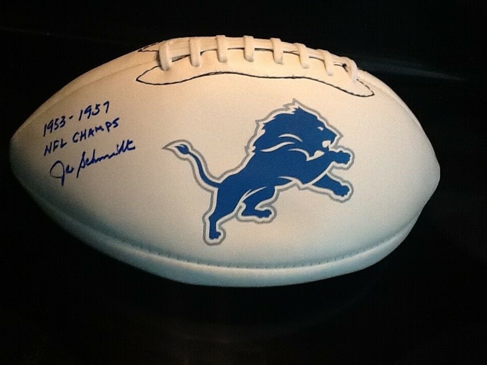 Joe Schmidt Detroit Lions Signed NFL Champion Football 1953 & 1957! HOF Legend!