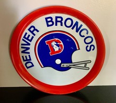 VINTAGE ORIGINA 1970’S NFL BRONCO METAL BEER SERVING TRAY, 14 INCHES Immaculate!
