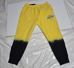 RARE FISLL NBA Basketball Men LARGE Lakers DIP DYE JOGGERS Pants Black and GOLD