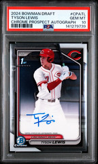 TYSON LEWIS 2024 BOWMAN DRAFT CHROME PROSPECT 1st ON CARD RC AUTO GEM PSA 10