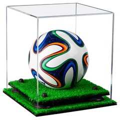 Clear MINI Soccer Ball Display Case with Black Risers and Turf Base (A015-BR)