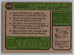 1974 TOPPS #456 DAVE WINFIELD SAN DIEGO PADRES ROOKIE