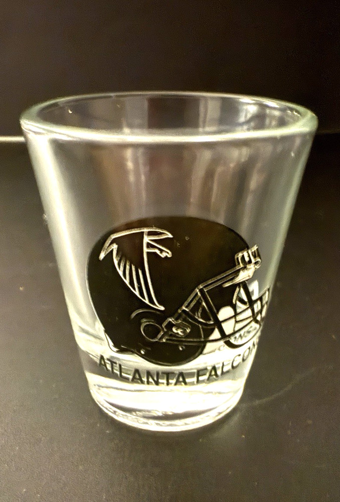Atlanta Falcons Shot Glass NFL Football Black Helmet Clear Glass 2.5 inches Tall