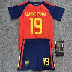 Lamine Yamal #19 Spain Kids Home Soccer Jersey Kit Boys Girls Youth Fan Jersey