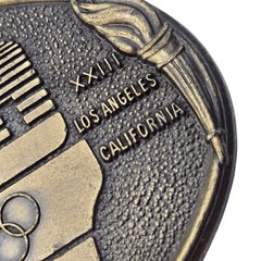 USA 1984 Olympic Belt Buckle Los Angeles Sarajevo LA Torch Rings Sports Athletes
