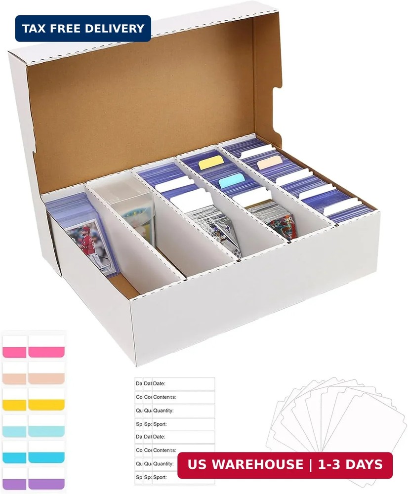 Sports Card Box 5 Row 3200 Count,Cardboard Card Storage Box with Divider Bulk Ca