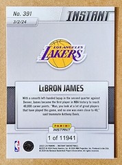 2023-24 Panini Instant Lebron James First to 40K Points #391 Milestone 3/2/2024