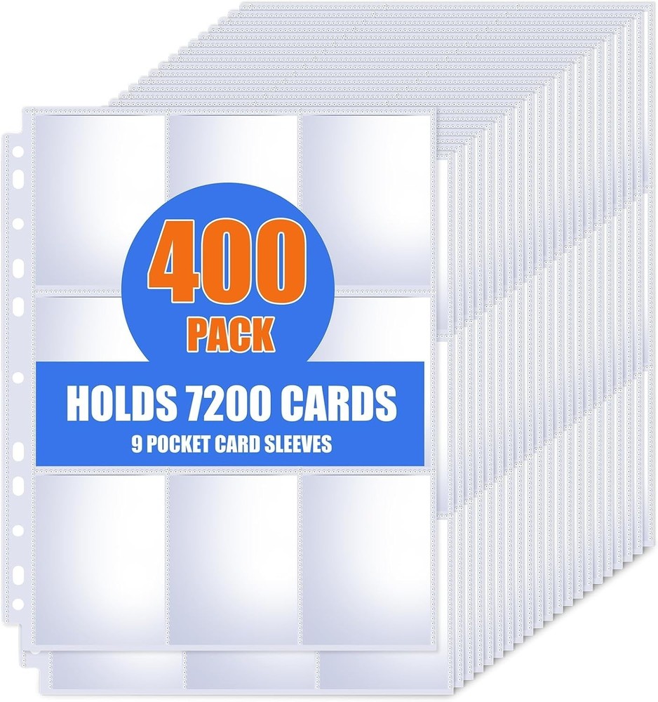 400 Pack 9 Pocket Card Sleeves Binder Sheets, Trading Card Sleeves for 3 Ring Bi