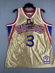 Philadelphia 76ers Jersey Mens Large Gold NBA Allen Iverson Mitchell & Ness NWT
