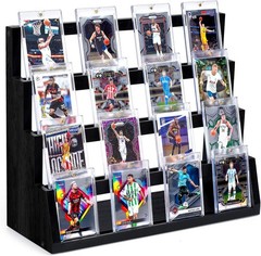 Card Display Stand, 4-Tier Trading Card Display, Wooden Graded Sports Card Di…