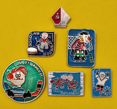 Lot of 6 very rare 1960s USSR hockey pins Czechoslovakian hockey champions pin