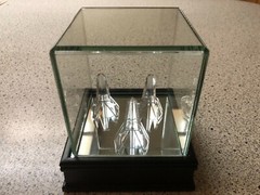 3 Ring Deluxe Championship Ring Glass Display Case Wood Base w/3 Stands