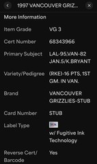 1997 KOBE BRYANT 1ST GAME IN VANCOUVER/16PT ROOKIE YEAR TICKET STUB LAKERS PSA 3