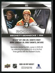 2025-26 Upper Deck MVP Silver – Rookies Beckett Sennecke #253 Anaheim Ducks