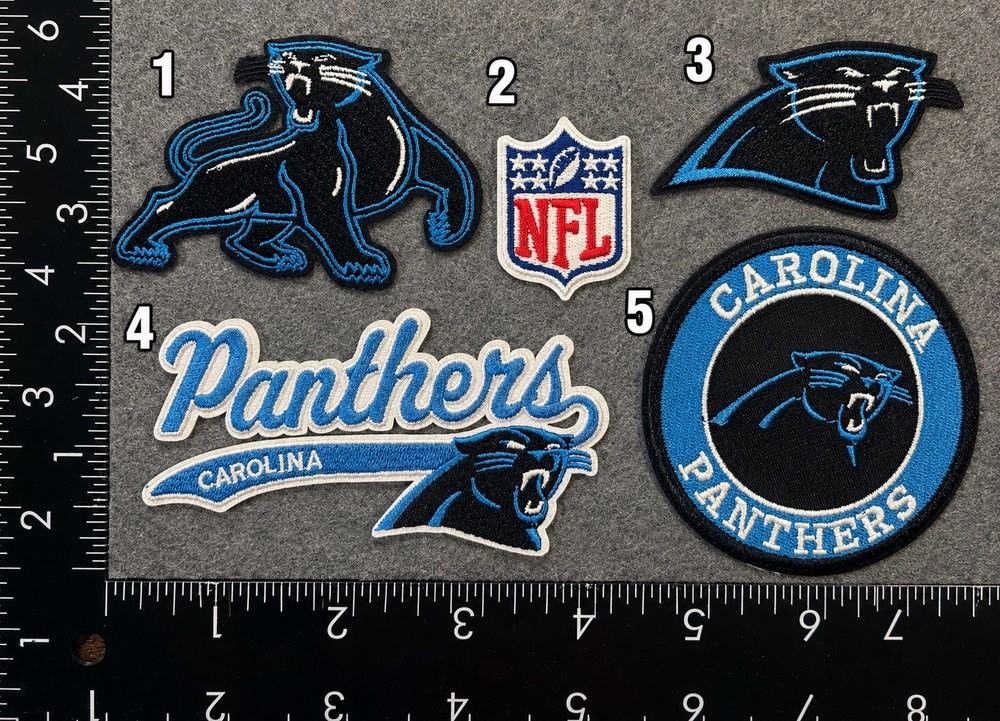 CAROLINA PANTHERS SET OF 5 NFL FOOTBALL IRON ON PATCHES SEE PHOTO/ RULER