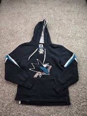 San Jose Sharks Hoodie Mens Small Black CCM Retro Pullover Long Sleeve