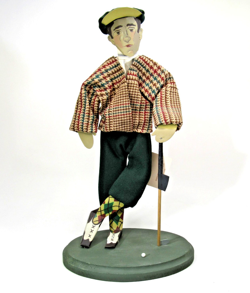 Vtg signed Edna Young folk art SHADOWDANCER Golf Man sculpture figure w/ tags