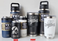 Tampa Bay Buccaneers YETI Laser Engraved Tumblers, Can Colstes and Bottle