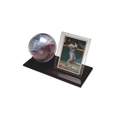 Acrylic Baseball and Card Display Case | Acrylic Holder | Black Base and Clea