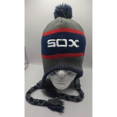 Chicago White Sox Knit Beanie Hat Pom Pom Ear Flaps Tassels MLB Baseball