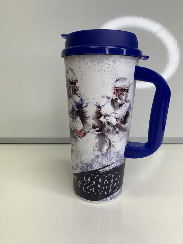 New England Patriots 2018 Souvenir Travel Cup Mug with Lid Never Used NFL 24oz