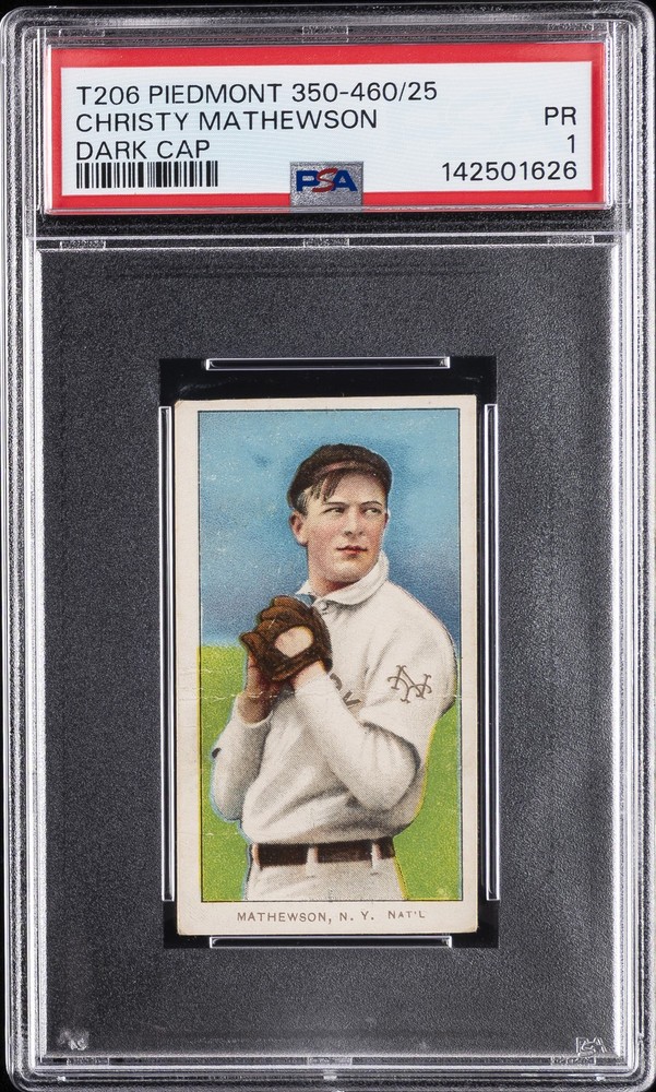 1909-11 T206 PIEDMONT 350-460/25 DARK CAP CHRISTY MATHEWSON PSA 1