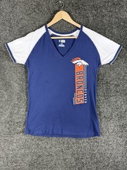 NFL Team Apparel Women’s Denver Broncos T-shirt V-neck Size L Blue Orange White
