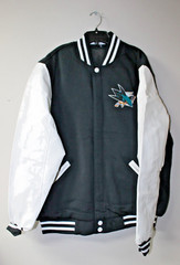 New NHL San Jose Sharks Reversible embroidery varsity poly black jacket men’s L