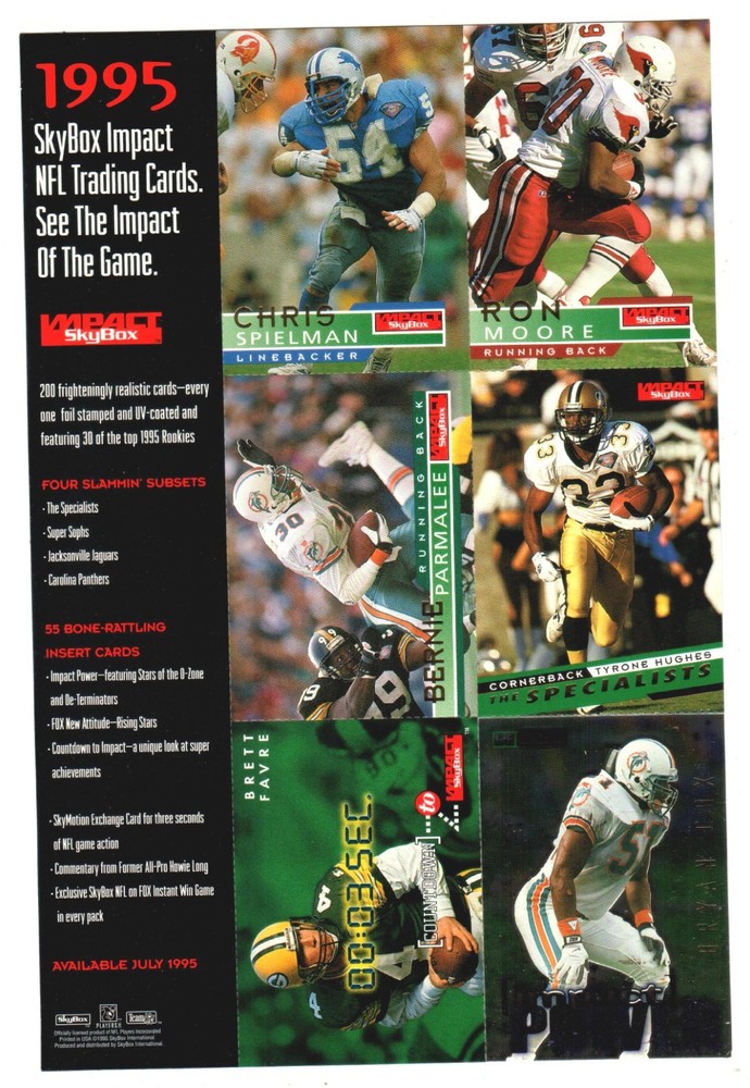 1995 SKYBOX IMPACT FOOTBALL 7X10 1/2 UNCUT PROMO SHEET