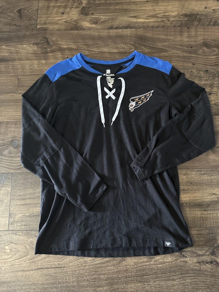 WASHINGTON CAPITALS Spirit Jersey Mens Sz Medium Fanatics Tie Neck Big Spellout