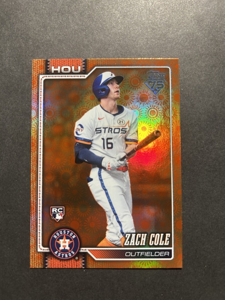 2026 Topps Series 2 Orange “SUN” Holo Foil Parallel #601 Zach Cole, Houston RC