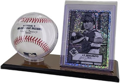 Acrylic Baseball and Card Display Case | Acrylic Holder | Black Base and Clear V