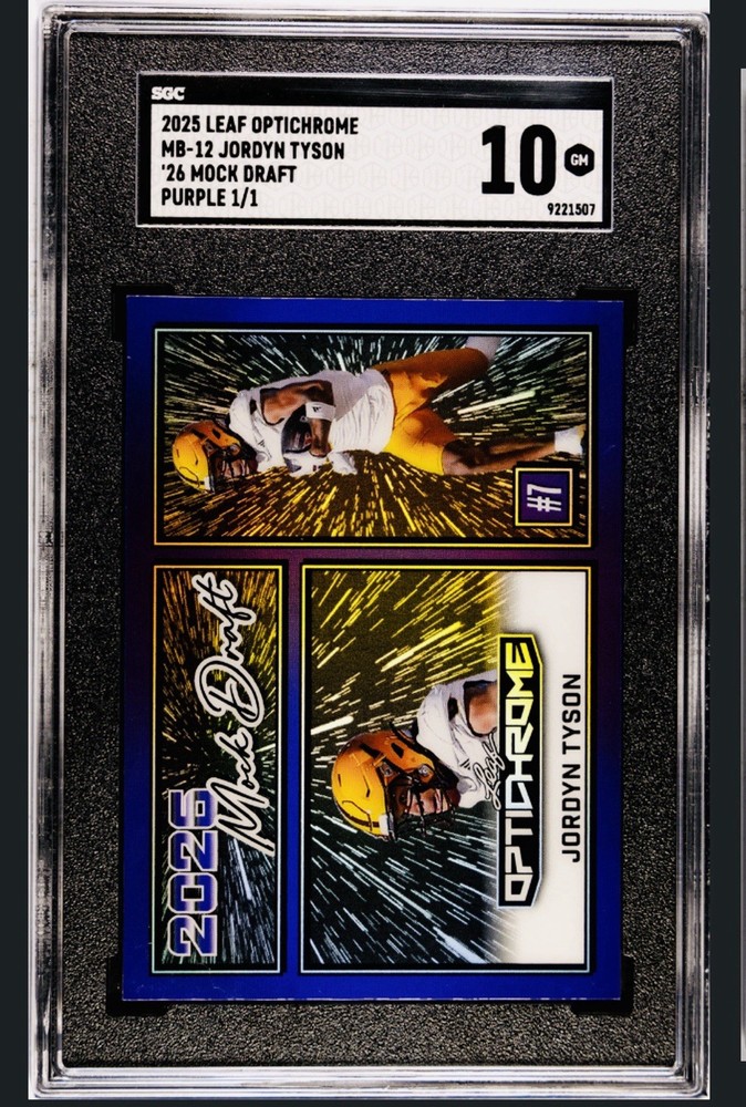 Jordyn Tyson 2025 Leaf Optichrome Mock Draft Purple 1/1 SGC 10!