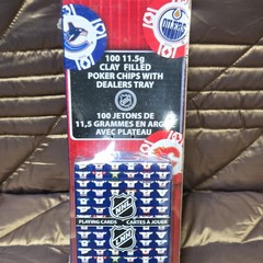 New Bicycle NHL Poker Set 100 Clay Chips, Playing Cards, Dealer Tray Collectors!