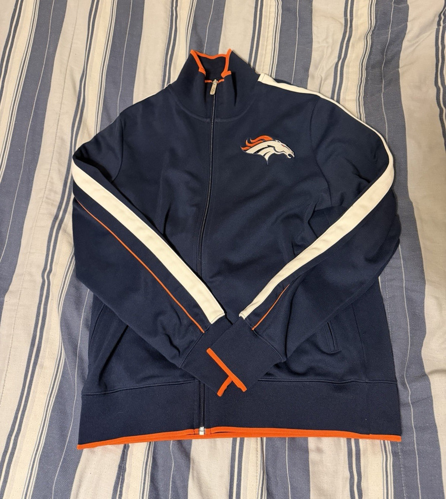 Nike Denver Broncos NFL Full-Zip Track Jacket Navy Blue Orange White Size L