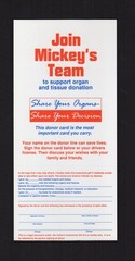 MICKEY MANTLE, New York Yankees ~ 2-1/2″ X 3-1/2″ Organ Donor card with info tab