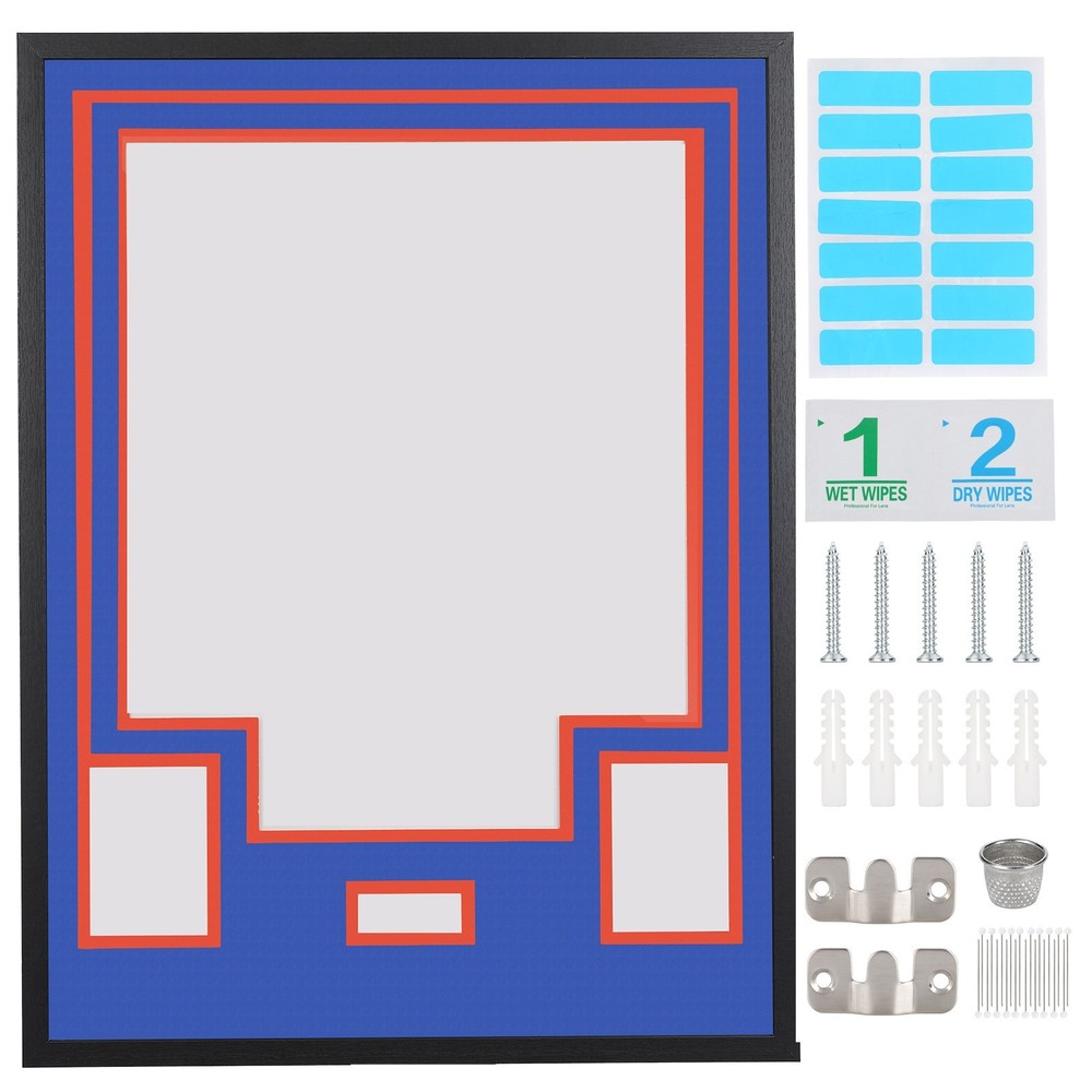 Blue & Orange Jersey Display, Wall Mount Frame w/ Mat, Photo Slot & Hardware