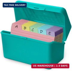 Olivo 3×5 Index Card Holder Box with 100 Cards Dividers Tabs 3″x 5″, Teal