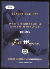 2000 Just Autographs Tim Drew Auto Kinston Indians #BA-46 Card Signed
