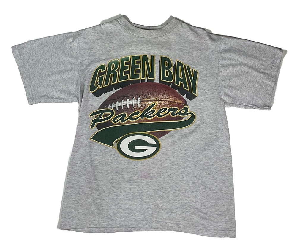 Vintage Green Bay Packers T Shirt Sz M Gray Faded NFL True-Fan Sportswear 90s