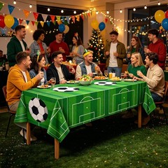 2Pcs Soccer Pattern Tablecloth Sports Party Decor Supplies