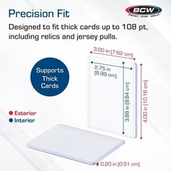 NEW (5 x 10) 50- 3×4 BCW 2.75 mm 108 pt. Toploaders -Sport/Trading/Gaming Card