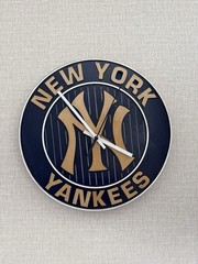 Yankees Baseball Clock 10.5 Inch , Laser Cut Wood, Hand Painted.