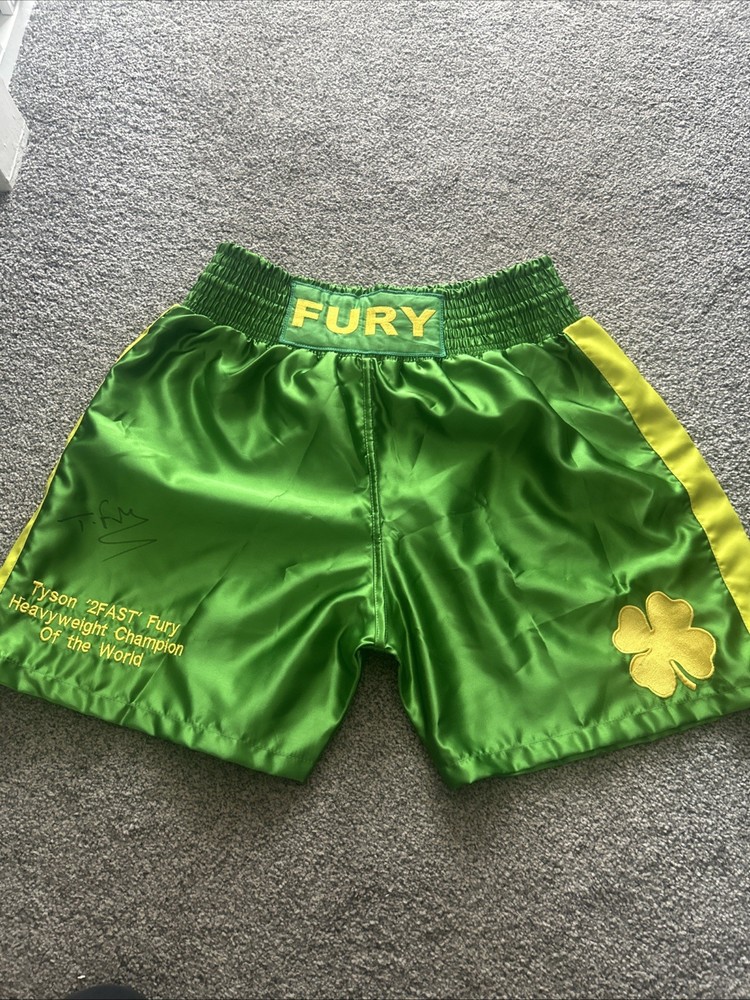 Tyson Fury Signed Boxing Shorts with COA Rare 2 Fast Version Boxing Memorabilia